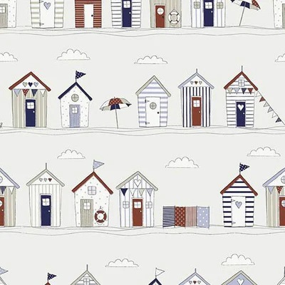Beach Huts Blue fabric