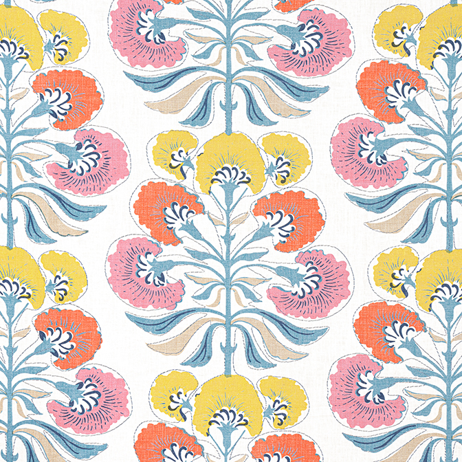 Tybee Tree - Coral and Yellow fabric