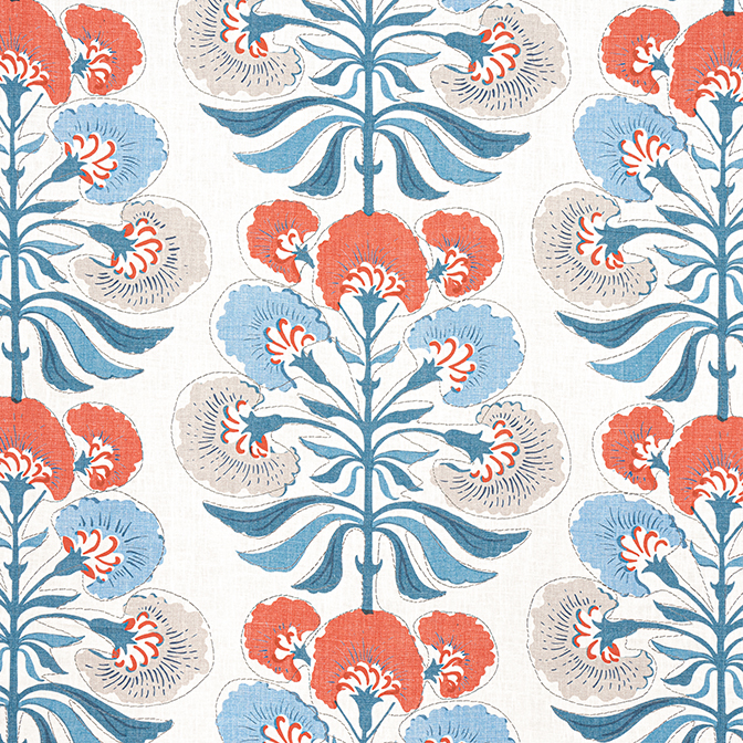 Tybee Tree - French Blue and Coral fabric
