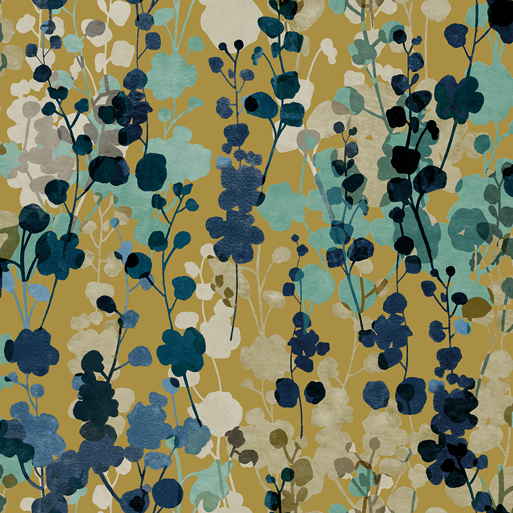 Blossom Mustard/Grey wallpaper Jardin Ohpopsi