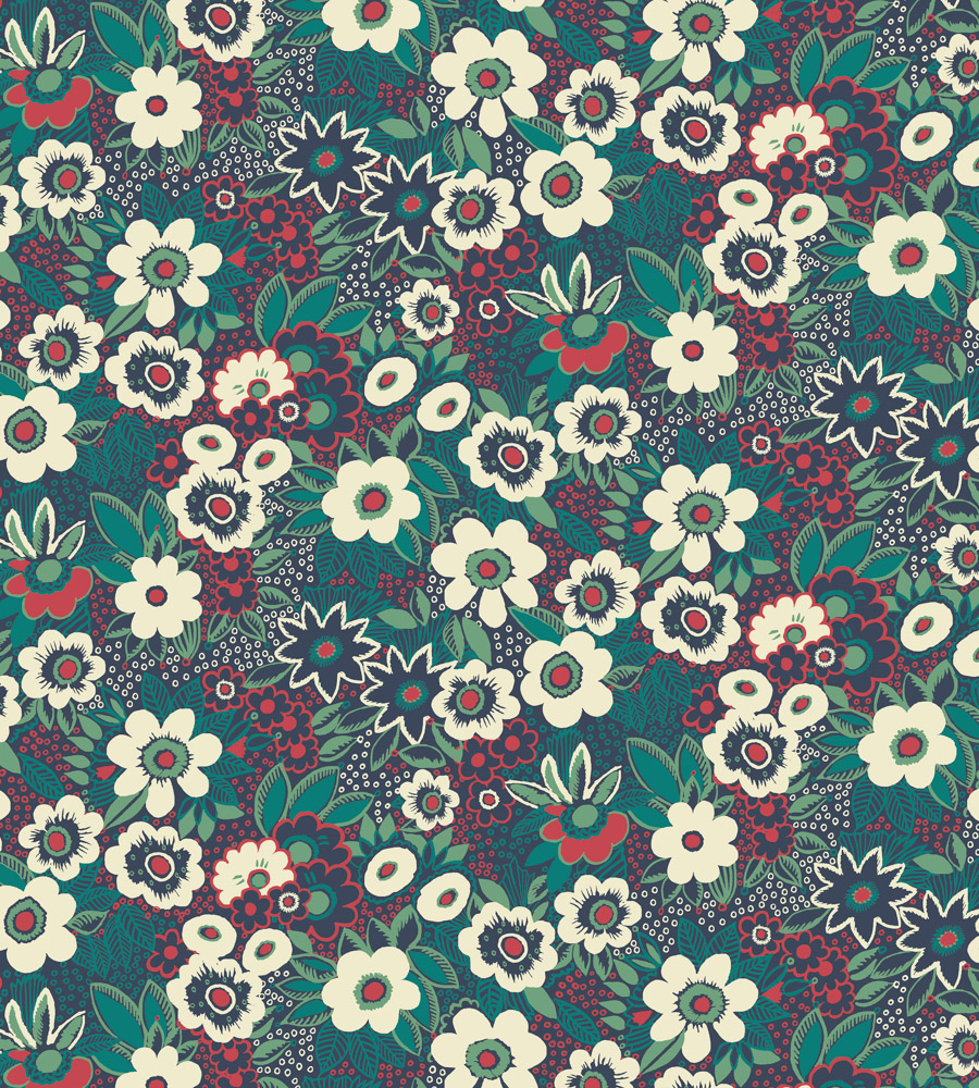 Jungle Gardenia - Cerulean fabric