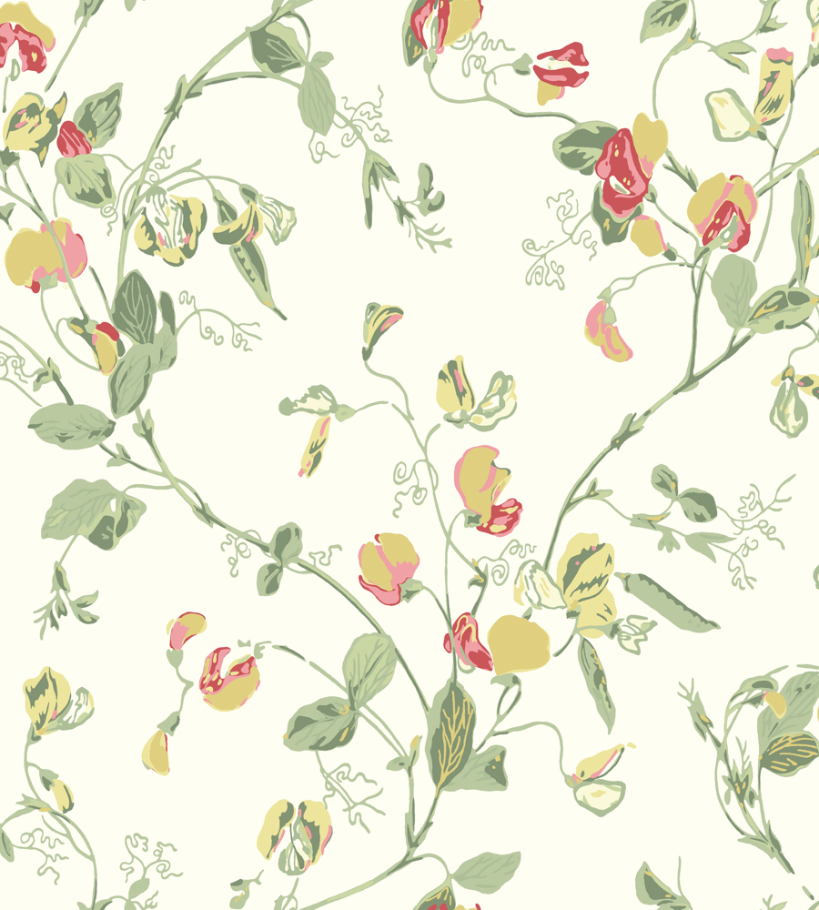 Sweet Pea - Ochre & Rose on Parchment wallpaper