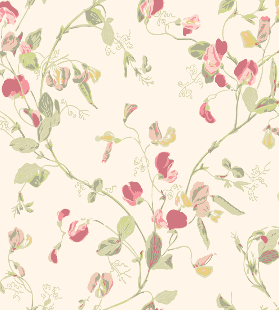 Sweet Pea - Blush & Olive on Cream wallpaper