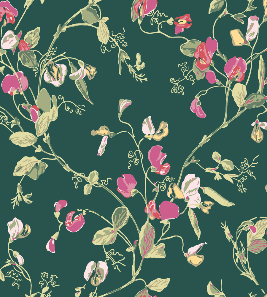 Sweet Pea - Cerise & Magenta on Viridian wallpaper