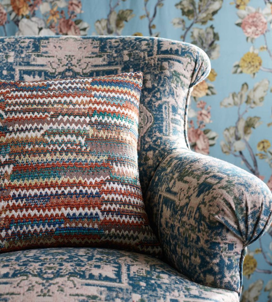 Landscape Teal/Spice fabric Modern Country I Mulberry Home