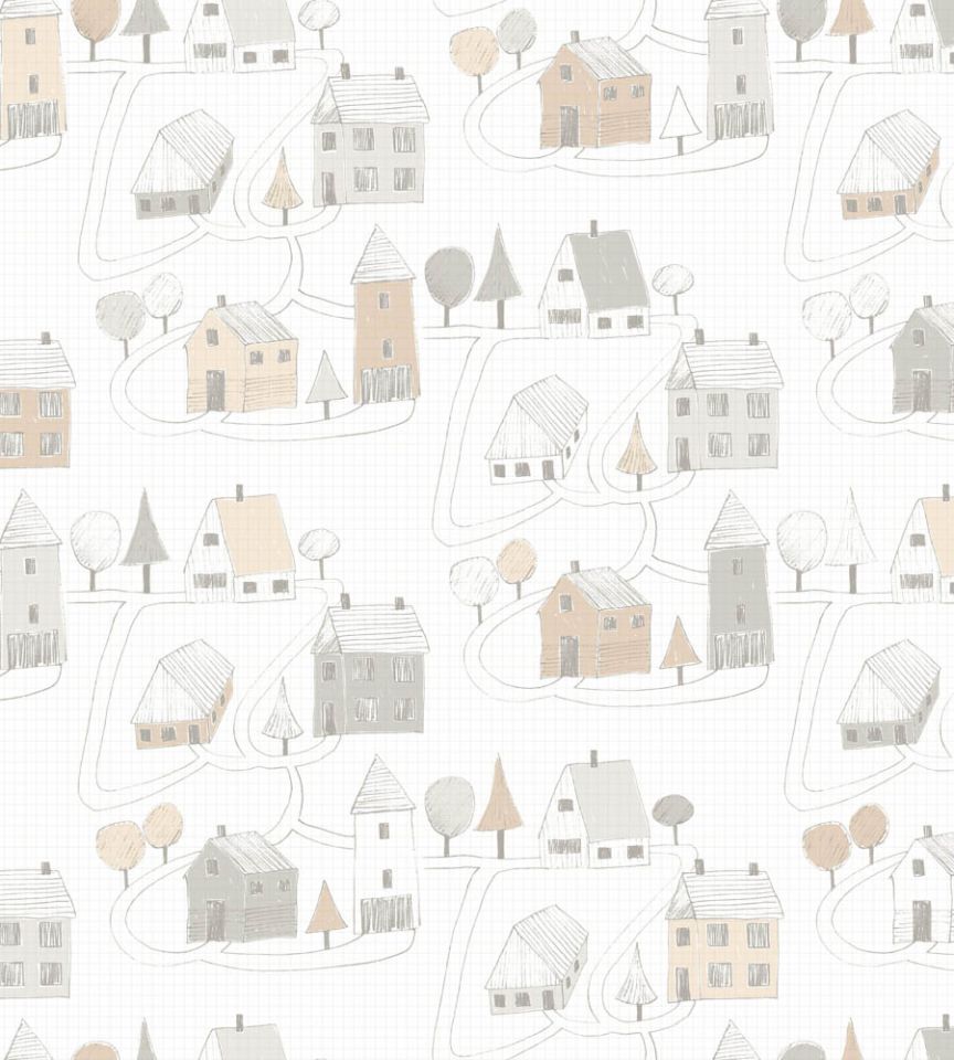 Small Village Beige Fabric Happy Dreams Casadeco