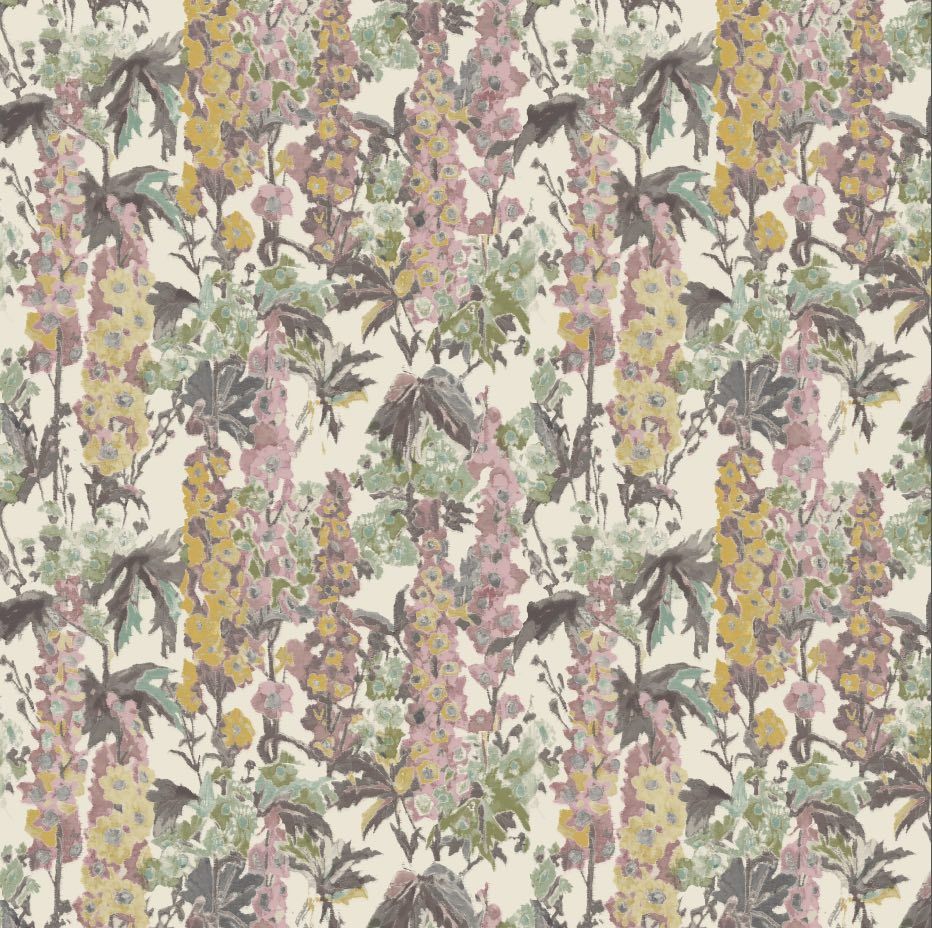 Hollyhocks Burgundy fabric Verdant Edinburgh Weavers