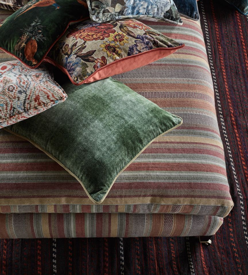 Rustic Stripe Red/Plum fabric Modern Country I Mulberry Home