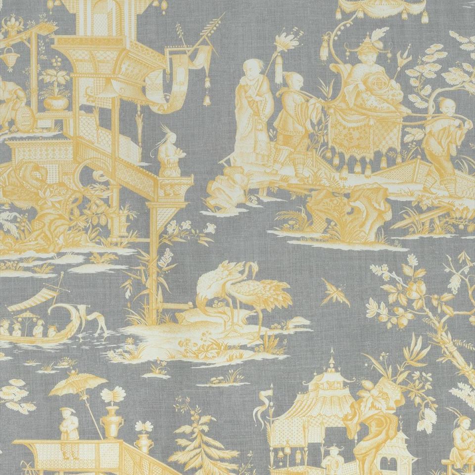 Cheng Toile Yellow/Grey fabric Dynasty Thibaut