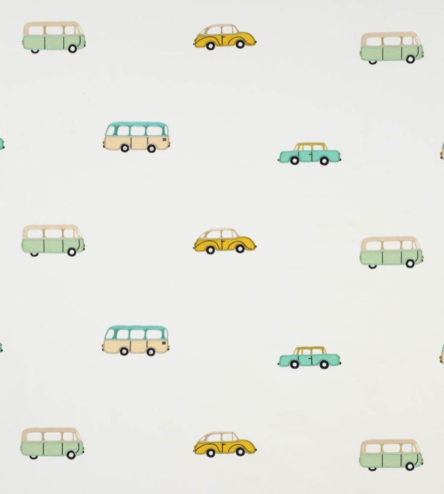 Broderie Vintage Cars Vert Fabric Happy Dreams Casadeco
