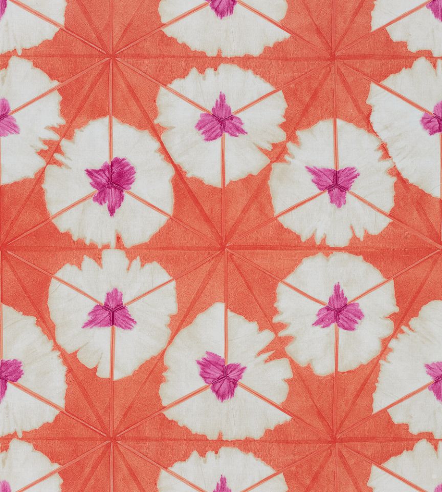 Sunburst Pink/Coral fabric Summer House Thibaut